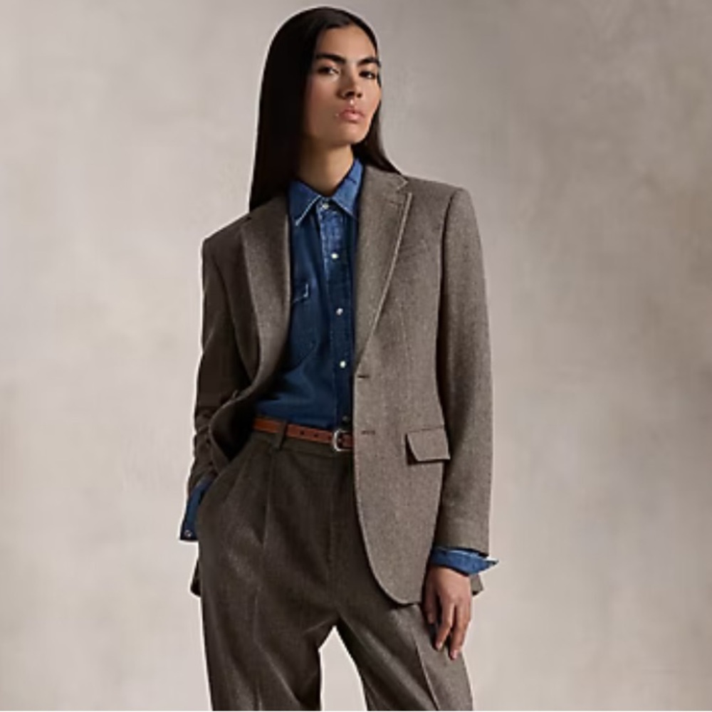 Ralph Lauren Women's Herringbone Wool Blazer in Warm Herringbone